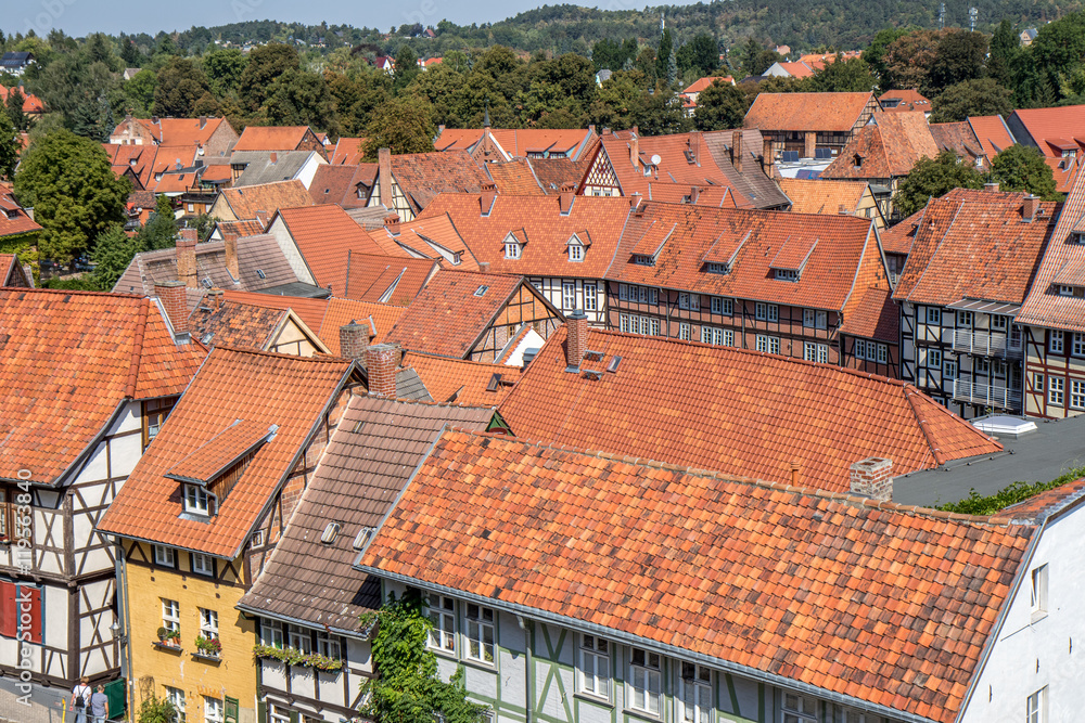Hausfassade und Panorama in der Altstadt von Quedlingburg Hausfassade und Panorama in der Altstadt von Quedlingburg