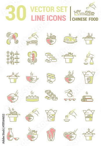 Set vector line icons in flat design with chinese food