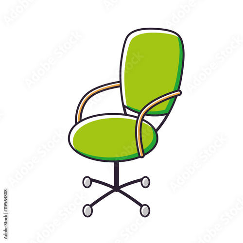 Green office chair cartoon icon.