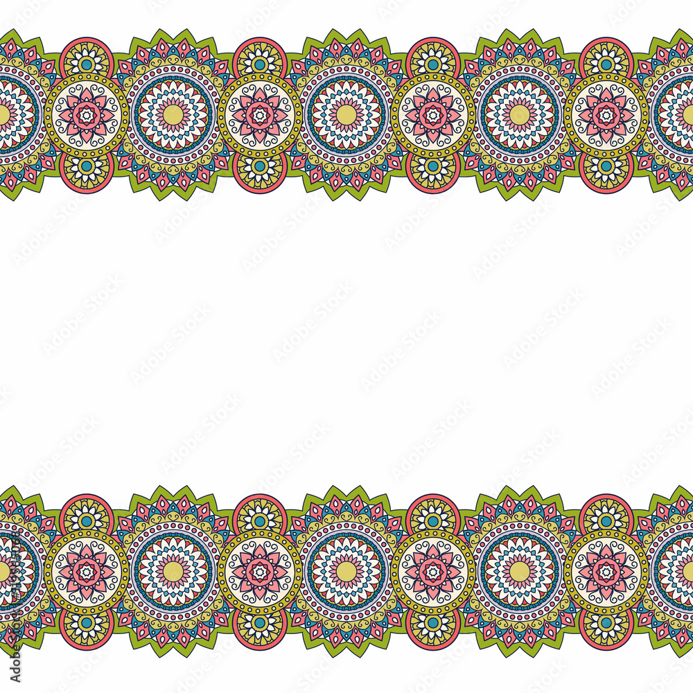 Indian doodle floral colored border. Vector illustration. Stock ...