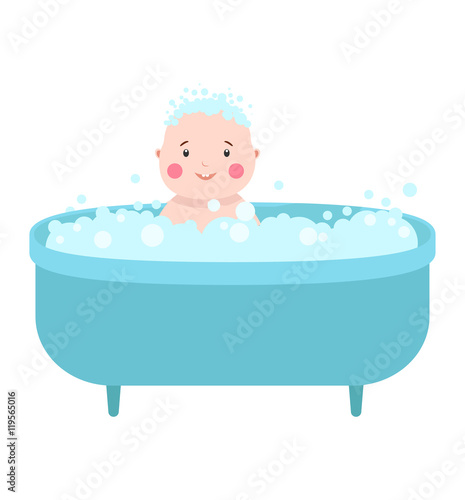 Baby in bath vector illustration.