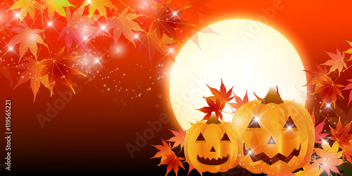ハロウィン　かぼちゃ　紅葉　背景