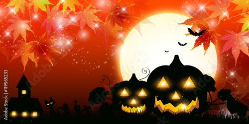 ハロウィン　かぼちゃ　紅葉　背景