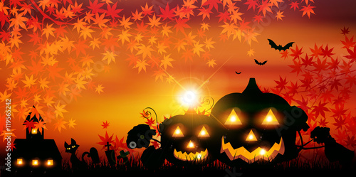 ハロウィン　かぼちゃ　紅葉　背景