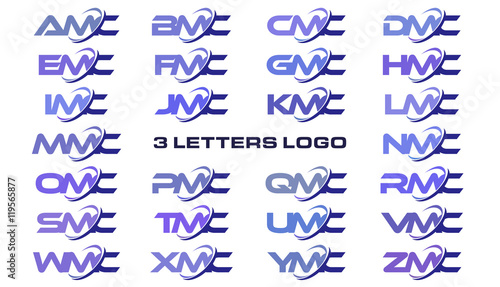 Fotografie 3 letters modern generic swoosh logo AMC, BMC, CMC, DMC, EMC, FMC, GMC, HMC, IMC