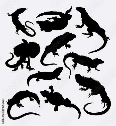 Lizard reptilian animal silhouette. Good use for symbol, logo, web icon, sticker, sign, mascot, or any design you want.