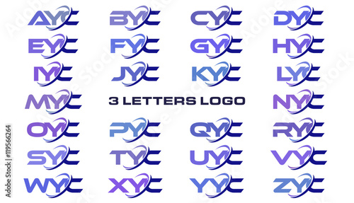 3 letters modern generic swoosh logo AYC, BYC, CYC, DYC, EYC, FYC, GYC, HYC, IYC, JYC, KYC, LYC, MYC, NYC, OYC, PYC, QYC, RYC, SYC, TYC, UYC, VYC, WYC, XYC, YYC, ZYC