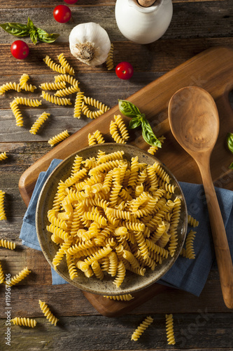 Raw Dry Organic Fusilli Pasta photo