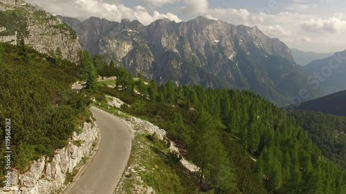 Aerial view of mountain road to Mangart, Slovenia