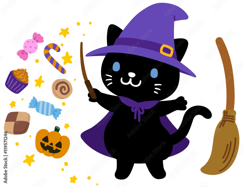 カワイイ魔法使いの黒猫 ハロウィン Stock Vector Adobe Stock