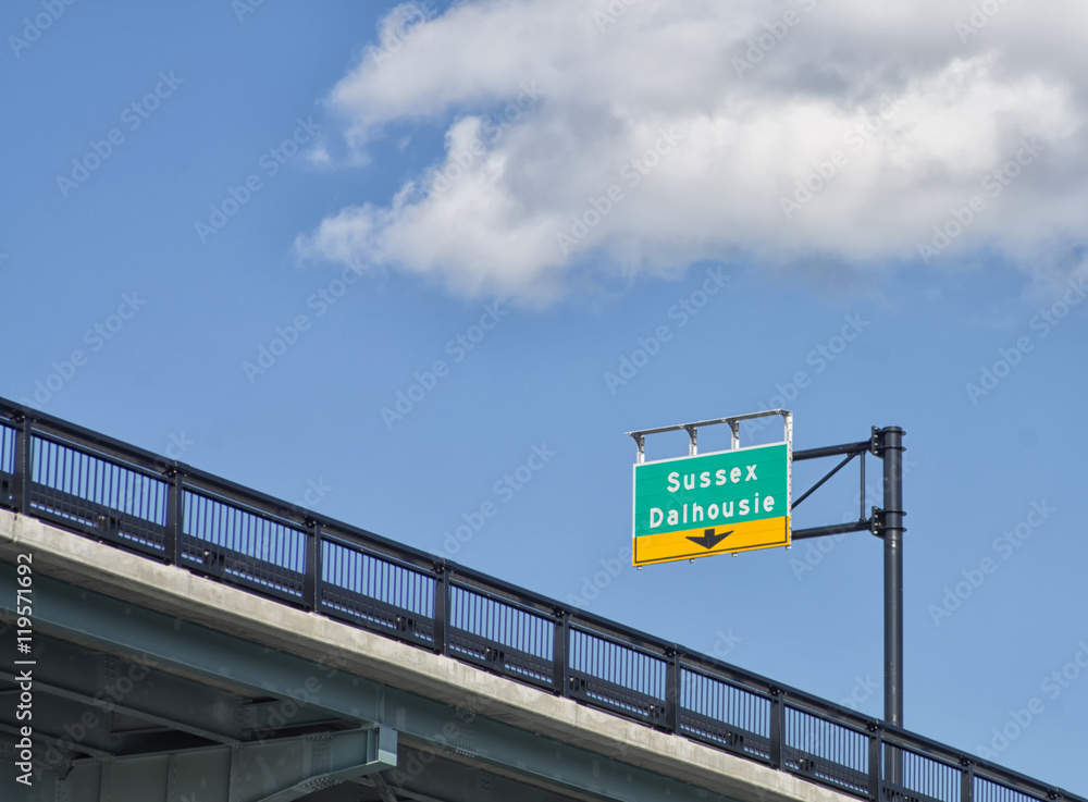 Sussex Dalhousie sign on highway in Canada's capital city of Ott