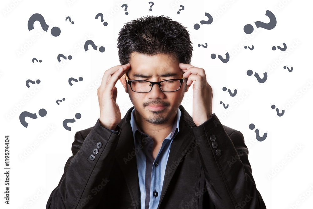 Asian businessman headache and him has strain with problem all a Asian businessman headache and him has strain with problem all a