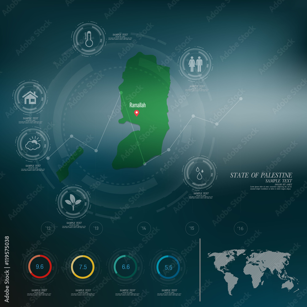 STATE OF PALESTINE map infographic Stock Vector | Adobe Stock