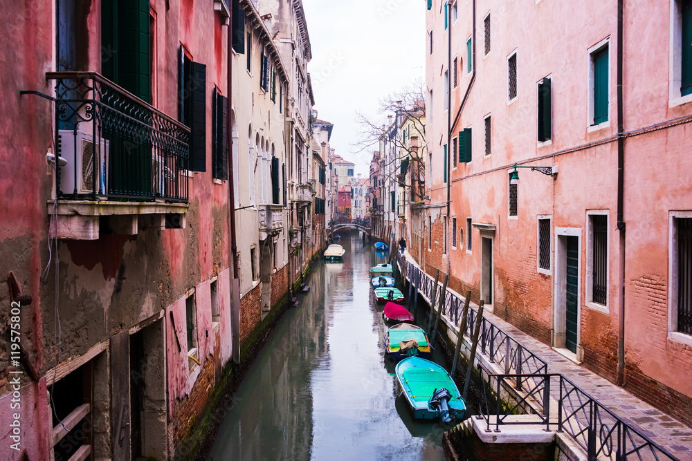 View of Vencie canal with gondolas