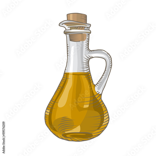 Olive oil in a bottle on white