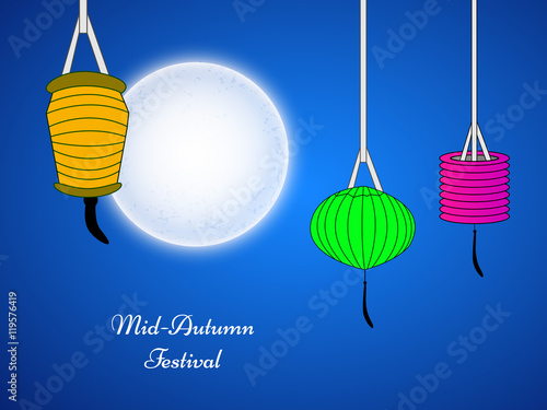 
Illustration of background with lanterns and full moon for Mid-Autumn festival 