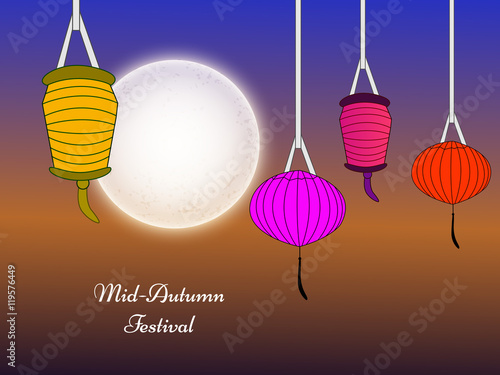 
Illustration of background with lanterns and full moon for Mid-Autumn festival 