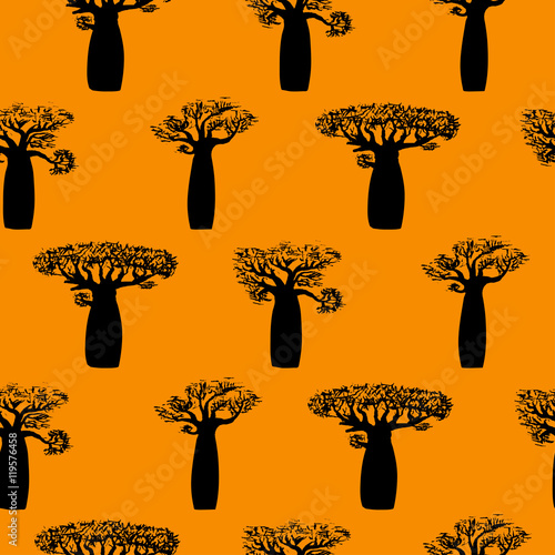 seamless pattern made from hand drawing baobabs.