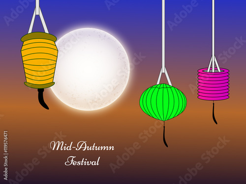 
Illustration of background with lanterns and full moon for Mid-Autumn festival 
