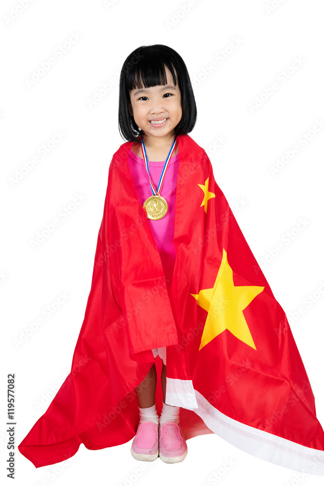 Asian Chinese little girl with China Flag