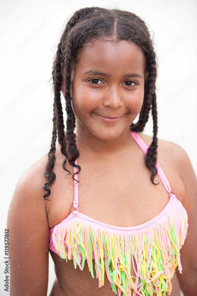 Pretty little girl with bikini in a pool day Stock Photo Adobe Stock