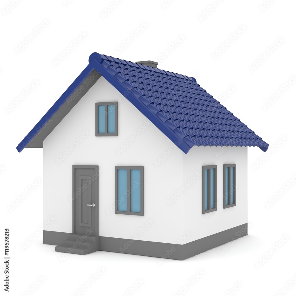 Isolated home with blue roof on white. 3D rendering. Isolated home with blue roof on white. 3D rendering.