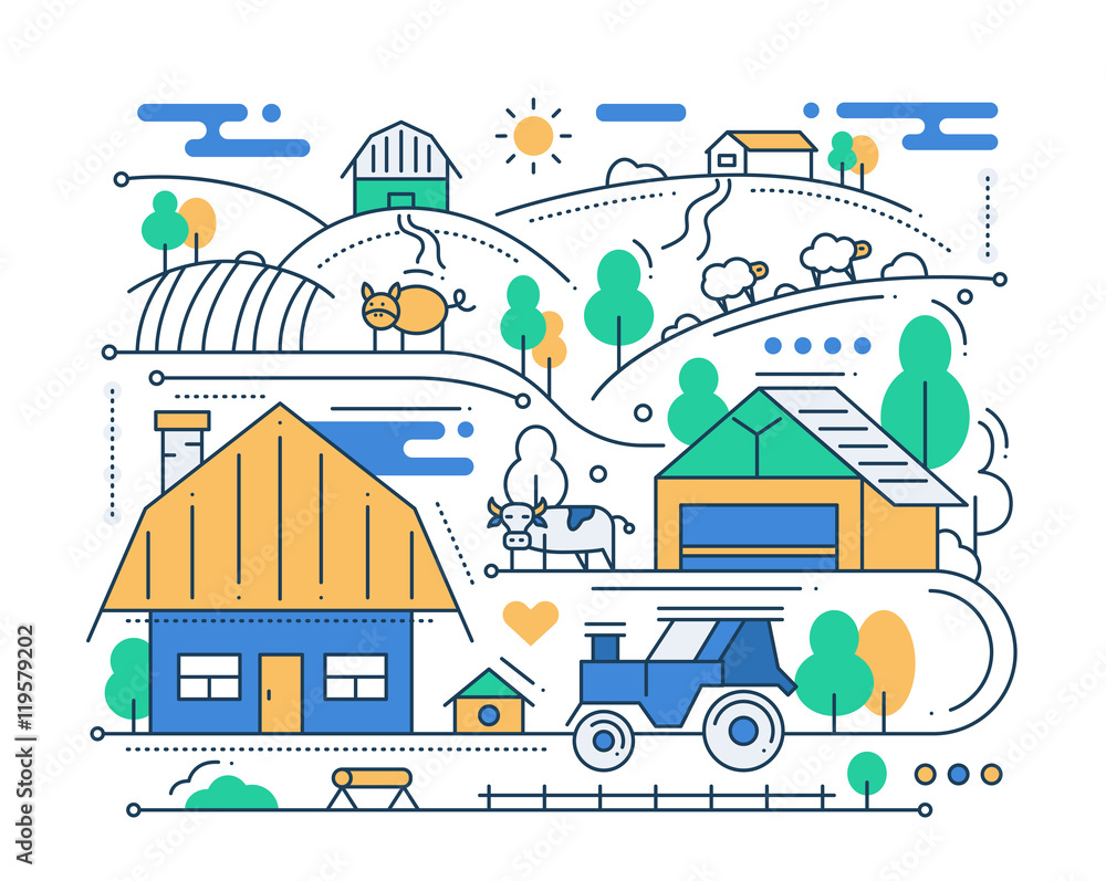 Farm - line design composition Farm - line design composition