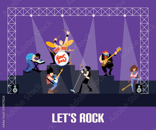 Rock concert with rock musicians on stage vector illustration