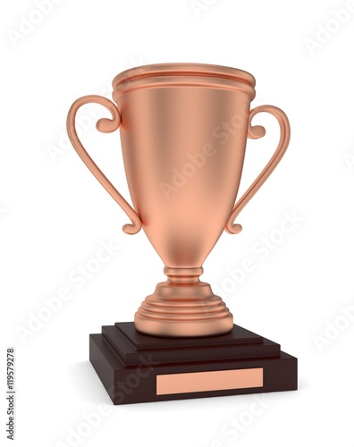Bronze cup on white background. 3D rendering.