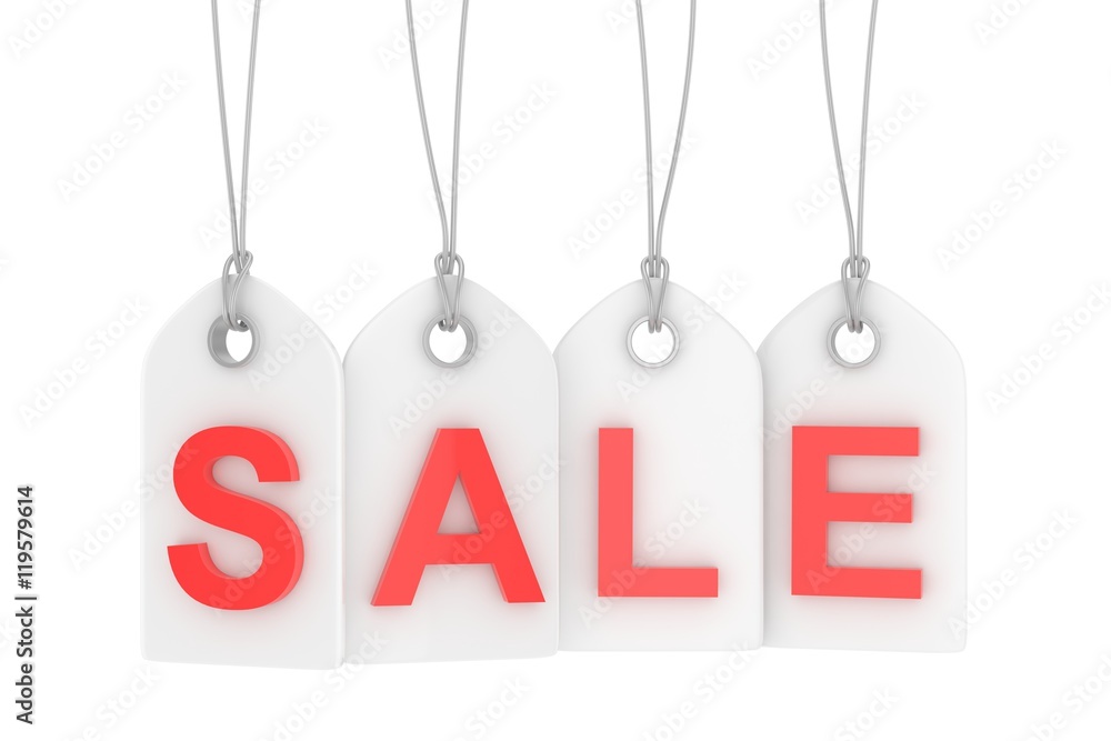 Colorful isolated sale labels on white background. Price tags. Special offer and promotion. Store discount. Shopping time. Red letters on white labels. 3D rendering. Colorful isolated sale labels on white background. Price tags. Special offer and promotion. Store discount. Shopping time. Red letters on white labels. 3D rendering.