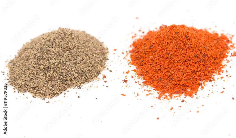 red and black pepper on white background red and black pepper on white background