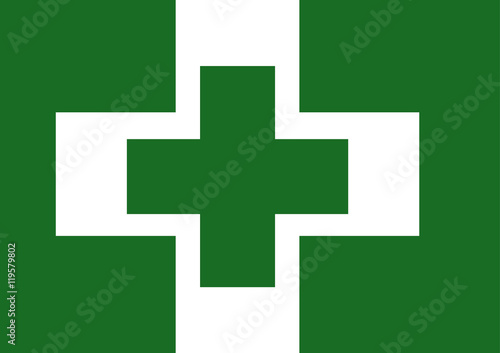 Vector of Japanese cultural flag of safety and health green cros