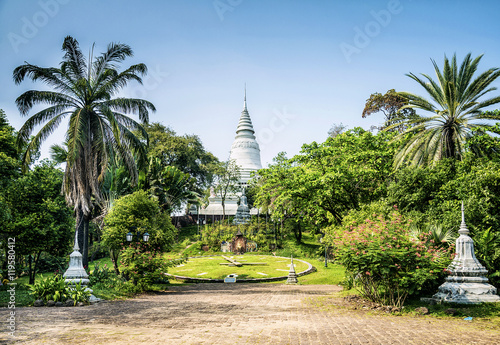 Wat Phnom temple landmark in central Phnom Penh city Cambodia photo