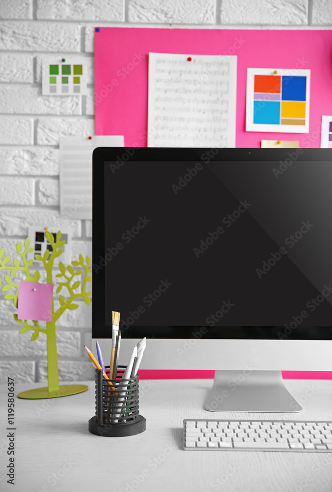 Stylish bright workplace of vivid person Stylish bright workplace of vivid person