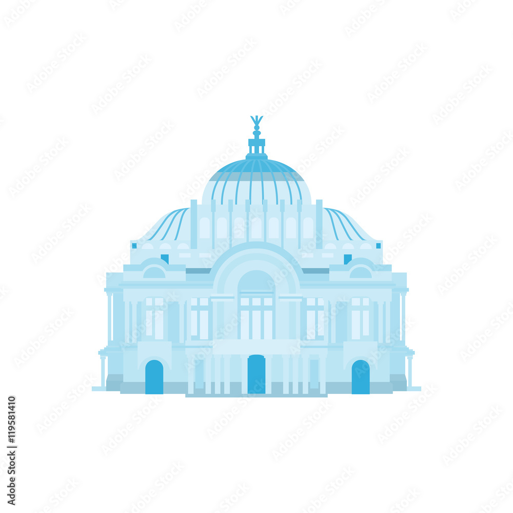 Palace of Fine Arts silhouette in blue colors. Vector illustration