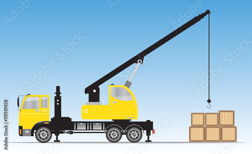 Side view of Crane truck Vector