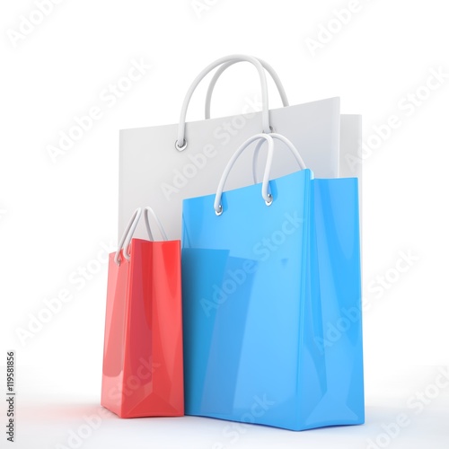 Paper Shopping Bags isolated on white background. 3d rendering.