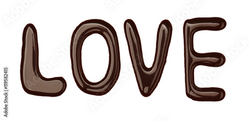 Word LOVE made of chocolate isolated on white