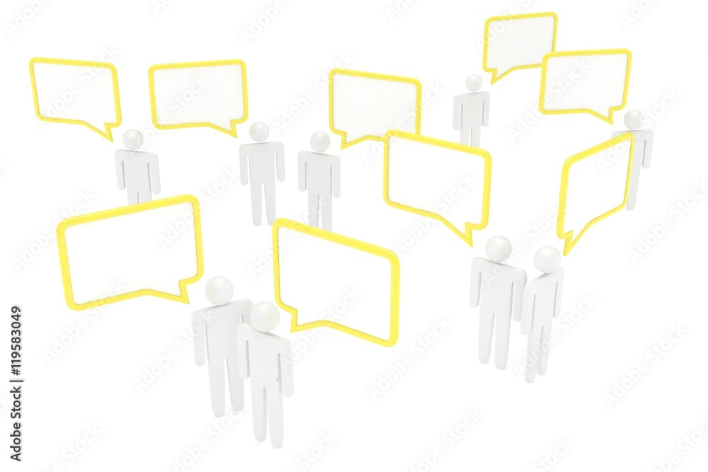 people with talk bubbles isolated over a white background. 3d rendering. people with talk bubbles isolated over a white background. 3d rendering.