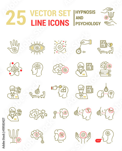 Fototapeta Naklejka Na Ścianę i Meble -  Set vector line icons in flat design with hypnosis and psychology elements for mobile concepts and web apps. Collection modern infographic logo and pictogram.