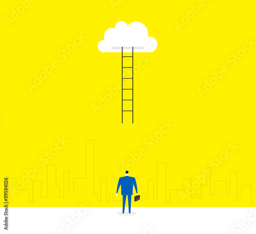The ladder to cloud / A business person is standing under the ladder, and outlook the city.