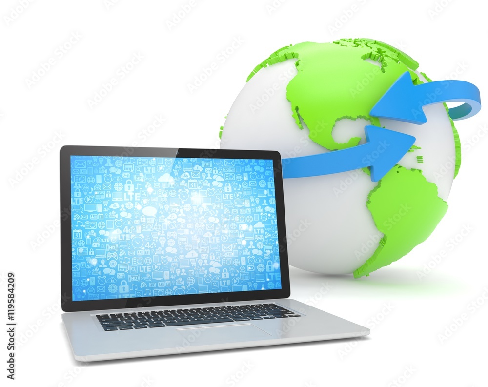 Laptop network and earth globe. 3d rendering. Laptop network and earth globe. 3d rendering.