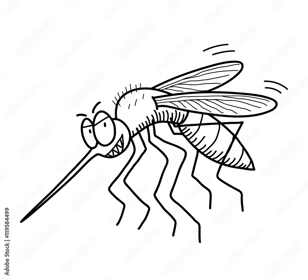 Mosquito Cartoon Doodle. A hand drawn vector cartoon illustration of a