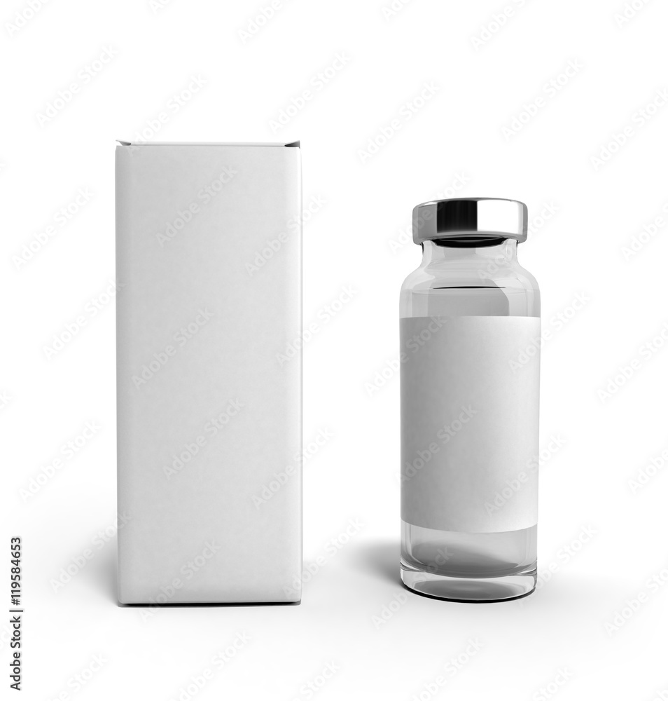 empty medical ampoule with a box 3d illustration isolated on whi empty medical ampoule with a box 3d illustration isolated on whi