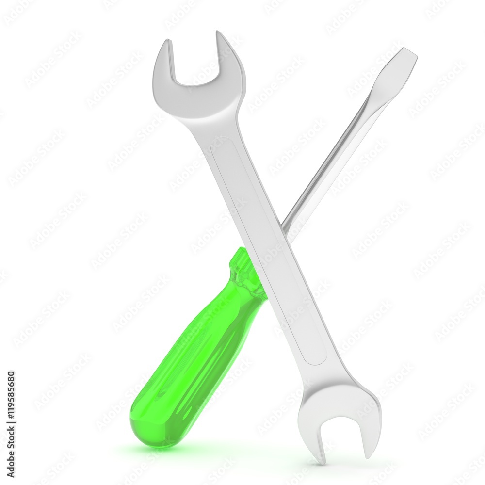 3D Illustration Wrench and screwdriver, service concept 3D Illustration Wrench and screwdriver, service concept