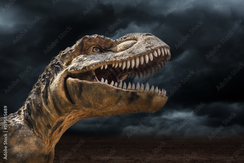 Fototapeta premium Tyrannosaurus rex w burzy