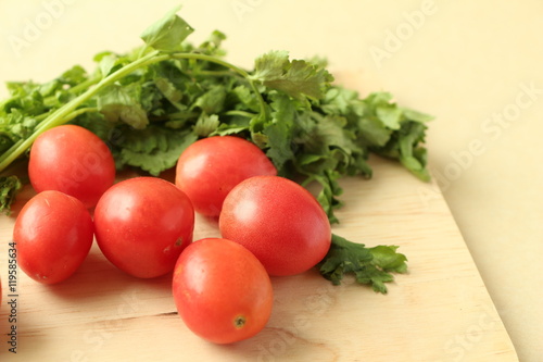 Cherry tomatoes, cilantro.