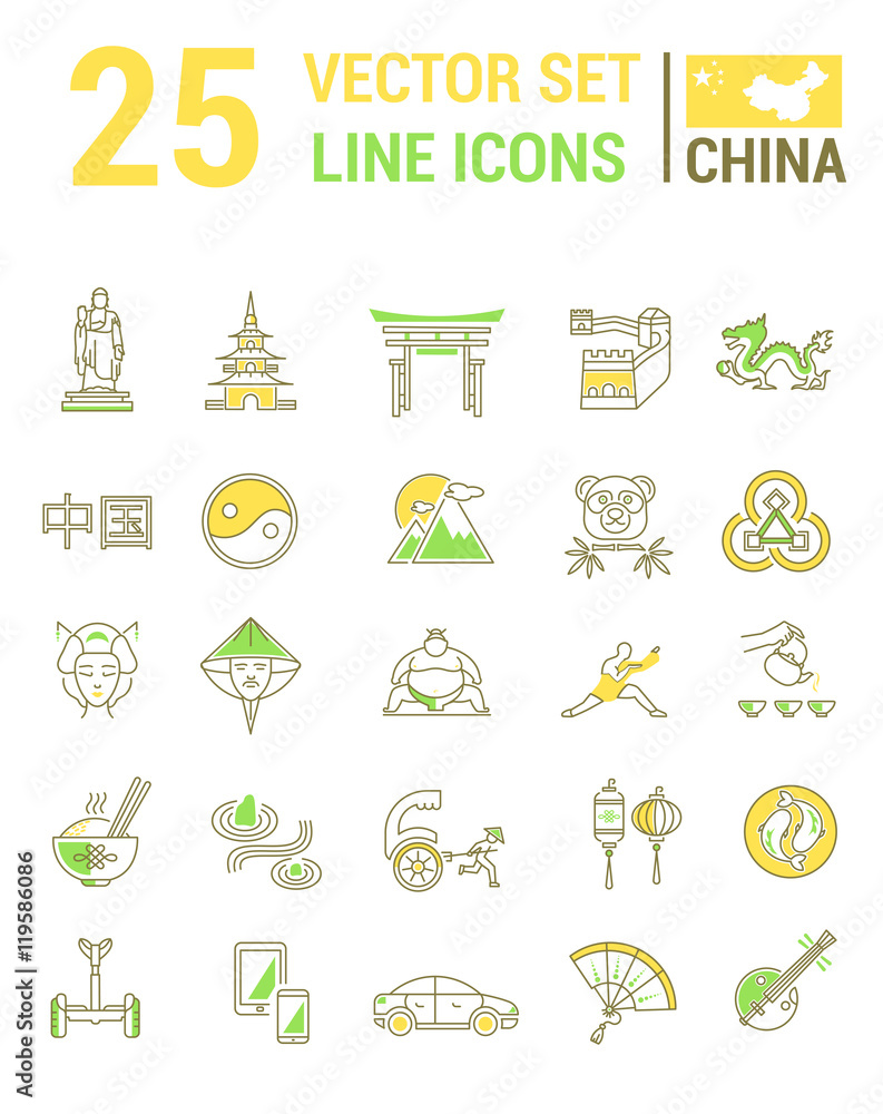 Set vector line icons in flat design with China elements Set vector line icons in flat design with China elements