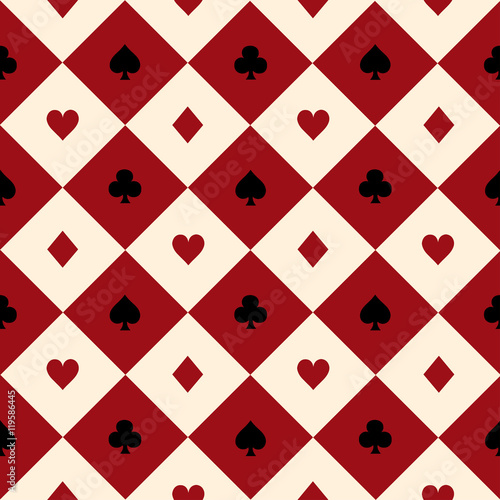 Card Suits Red Burgundy Cream Beige Black White Chess Board Diamond Background Vector Illustration.