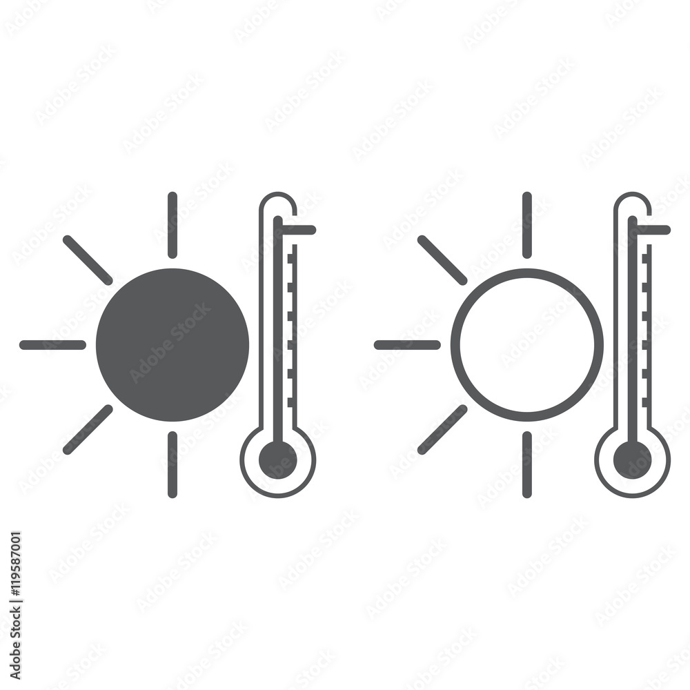 Hot weather line icon, outline and solid vector sign, linear and full pictogram isolated on white, logo illustration Hot weather line icon, outline and solid vector sign, linear and full pictogram isolated on white, logo illustration